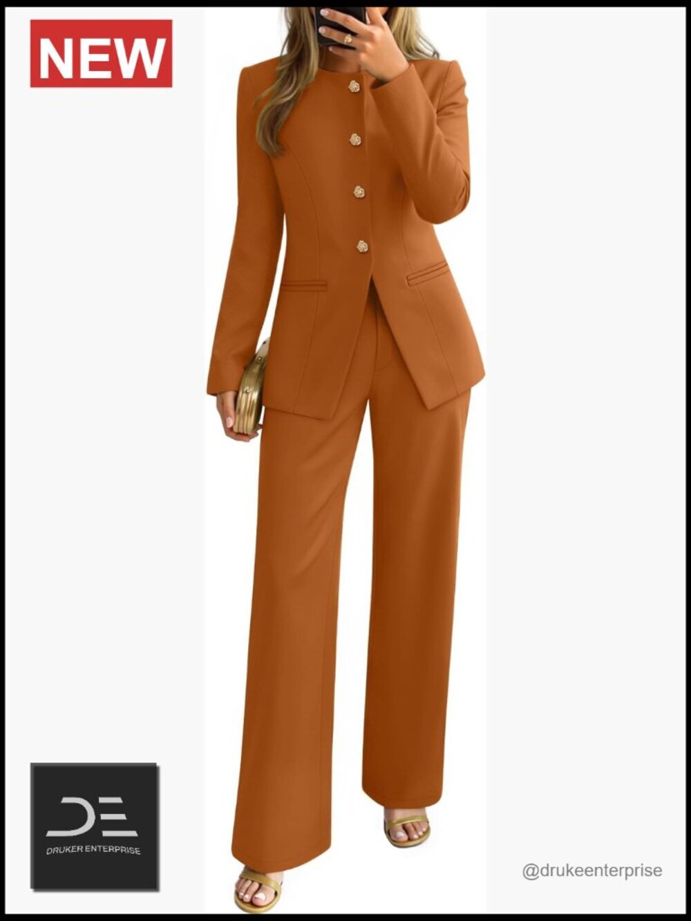 Two Piece Blazer & Wide Leg Pants Set - Long Sleeve, Work Outfits